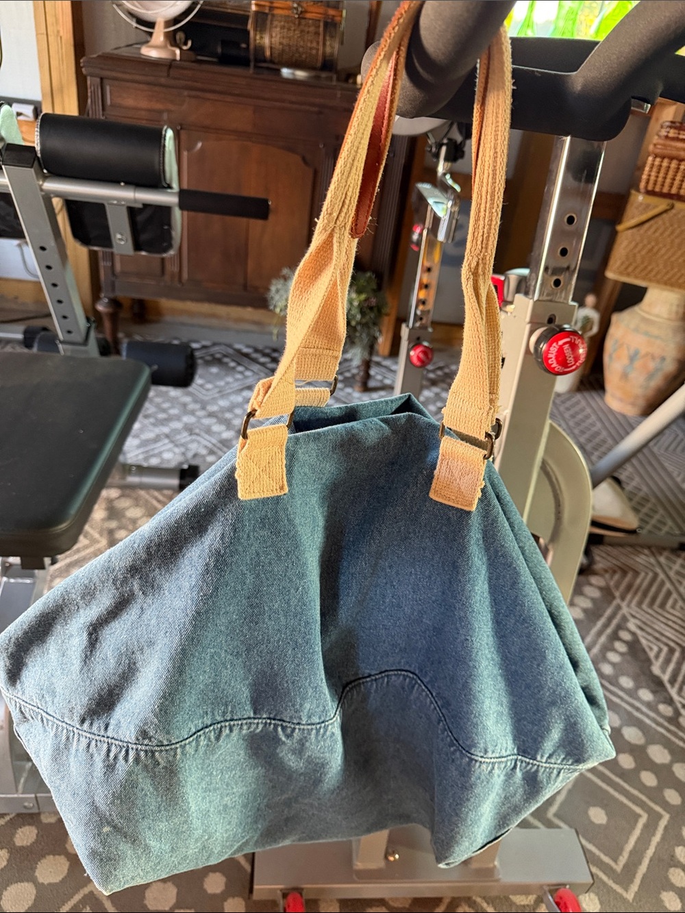 GAP Blue Canvas Tote with Tan Straps